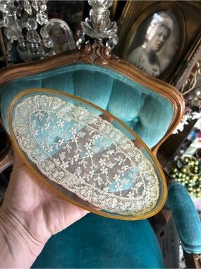Vintage celluloid  Vanity Tray  with Lace Inset -
